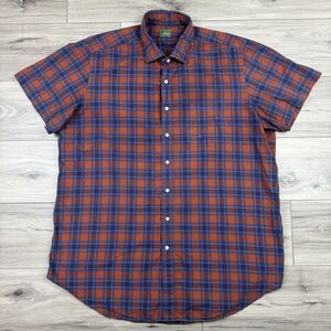 Sid Mashburn S/S Button Up Shirt Mens XL Blue Orange‎ Plaid